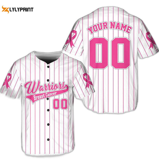 Personalized Warriors Breast Cancer Team Name And Number Baseball Jersey For Men Women - lylyprint.com