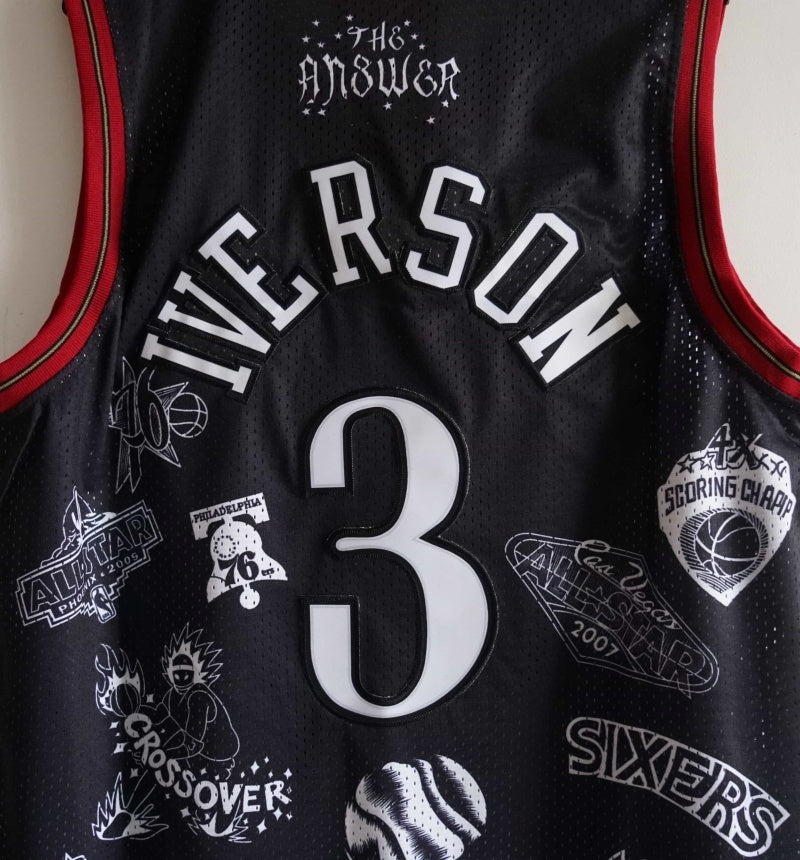 philadelphia 76ers #3 allen iverson 76 ( Mesh Print ) 3 # Allen Iverson Tattoo Edition Black Style 1