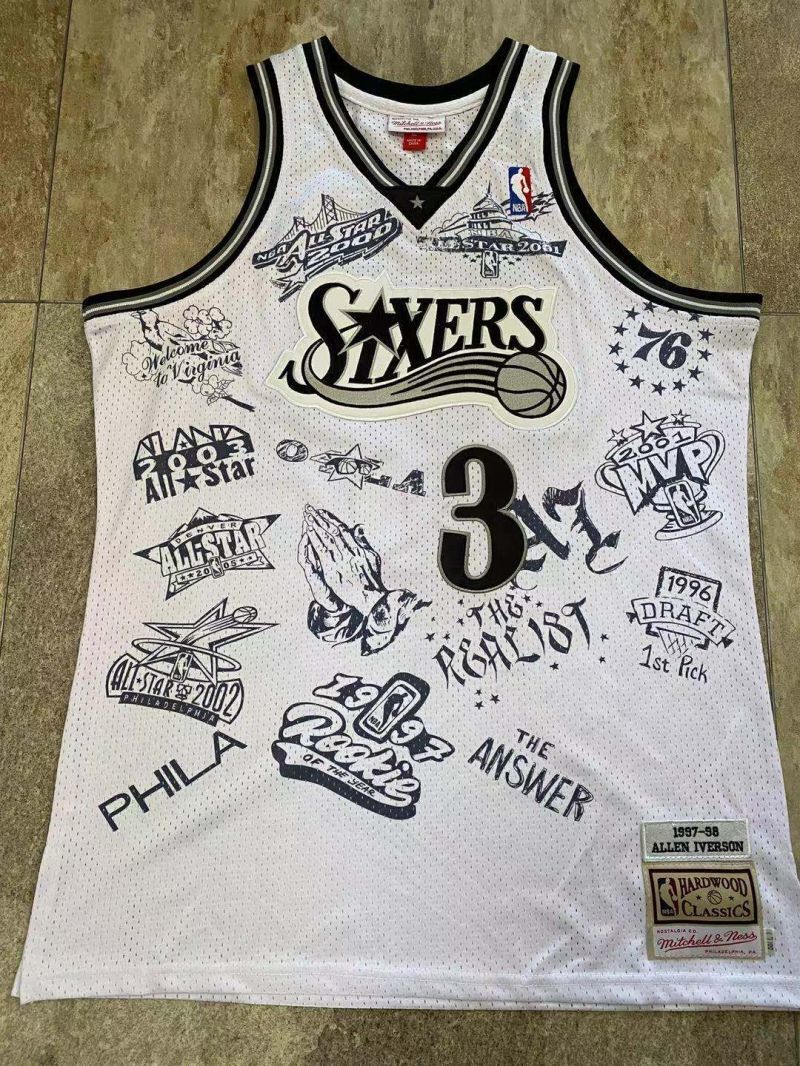 philadelphia 76ers #3 allen iverson mitchell ness Retro Fan Edition nba 76 Iverson Collaboration Series Jersey White Style 1