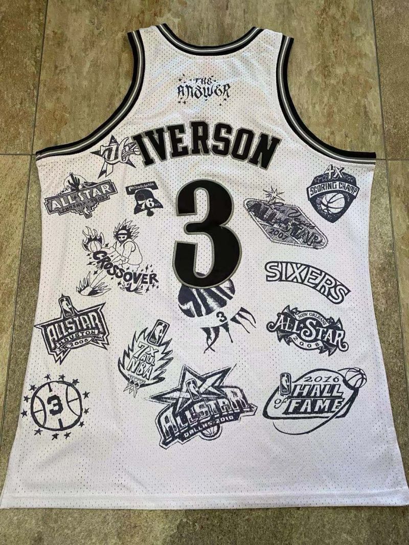 philadelphia 76ers #3 allen iverson mitchell ness Retro Fan Edition nba 76 Iverson Collaboration Series Jersey White Style 5