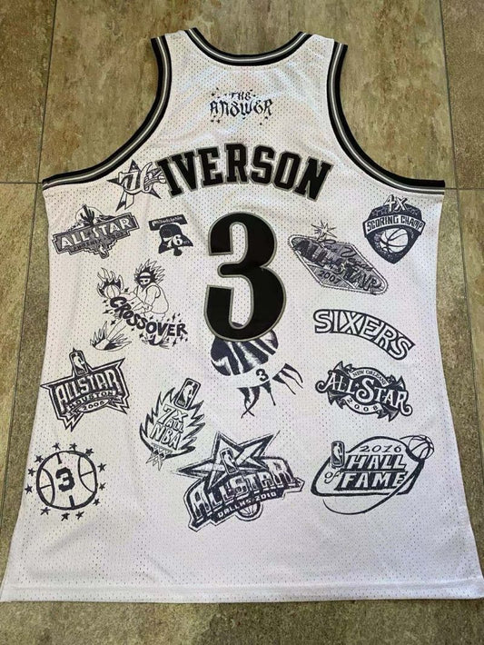 philadelphia 76ers #3 allen iverson mitchell ness Retro Fan Edition nba 76 Iverson Collaboration Series Jersey White Style 5
