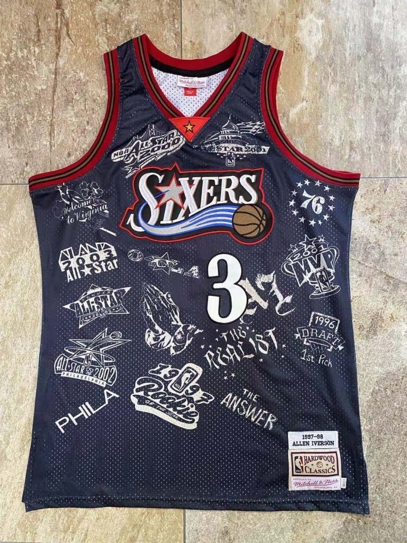philadelphia 76ers #3 allen iverson mitchell ness Retro Fan Edition nba 76 Team Iverson Collaboration Jersey Black Style 5