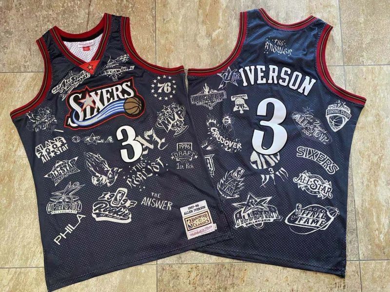 philadelphia 76ers #3 allen iverson mitchell ness Retro Fan Edition nba 76 Team Iverson Collaboration Jersey Black Style 6