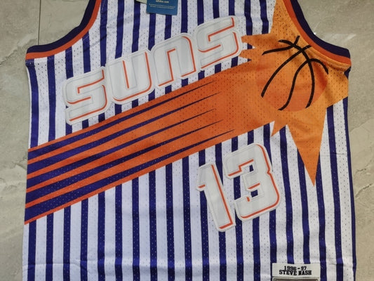 phoenix suns #13 nash throwback jersey white with stripe Style 1