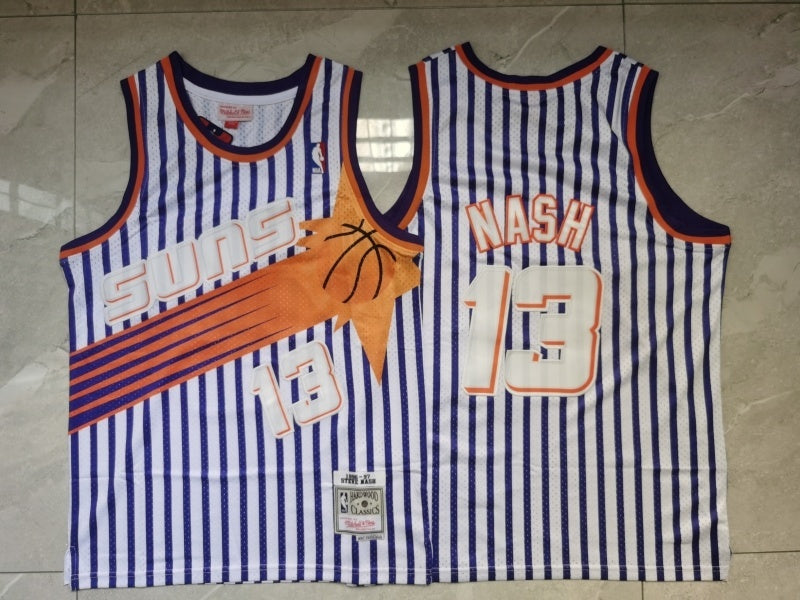 phoenix suns #13 nash throwback jersey white with stripe Style 7