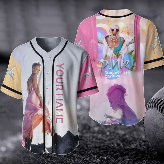 Pink Summer Carnival 2023 Tour Baseball Jersey - Customized Singer Concert Shirt & Trustfall Album: The Perfect Gift for Pink Fans - Aopprinter
