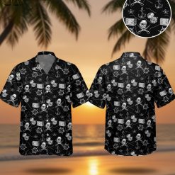 Pirate Skull Hawaiian Shirt for Men Women - Black Treasure Map Button Down Short Sleeve Aloha Shirt