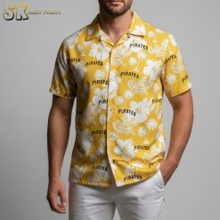 Pittsburgh Pirates Hawaiian Shirt - Tropical Hibiscus & Palm Tree Print with Pirates Logo