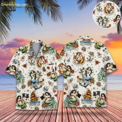 Nautical Tattoo Pirates of the Caribbean Hawaiian Shirt - Vintage Anchor Mermaid Button Up