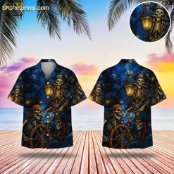 Pittsburgh Pirates Skeleton Pirate Hawaiian Shirt - Stormy Seas Design with Gold Accents