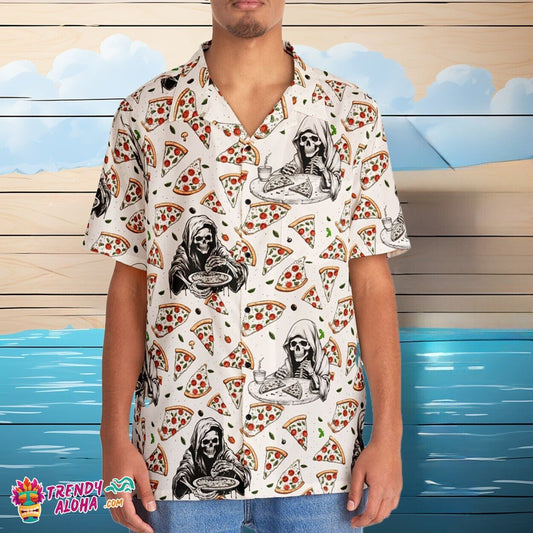 Pizza Grim Reaper Fun Spooky Slice Life Horror Aloha Shirt