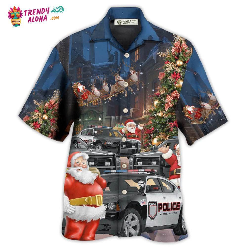 Police Car Santa Merry Christmas Hawaiian Shirt - Trendy Aloha