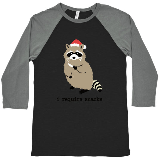 I Require Snacks Baseball Tee