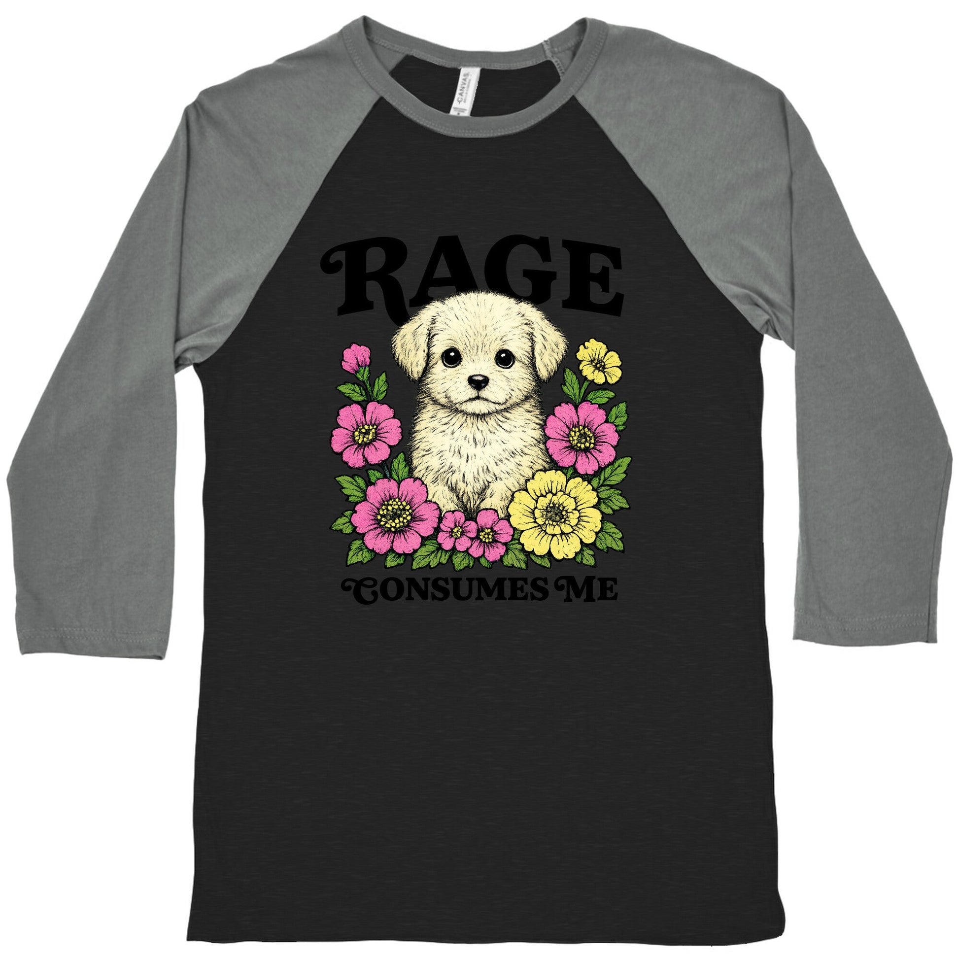 Rage Consumes Me Puppy Baseball Tee