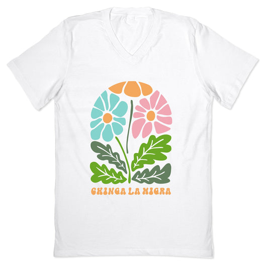 Chinga La Migra Flower V-Neck