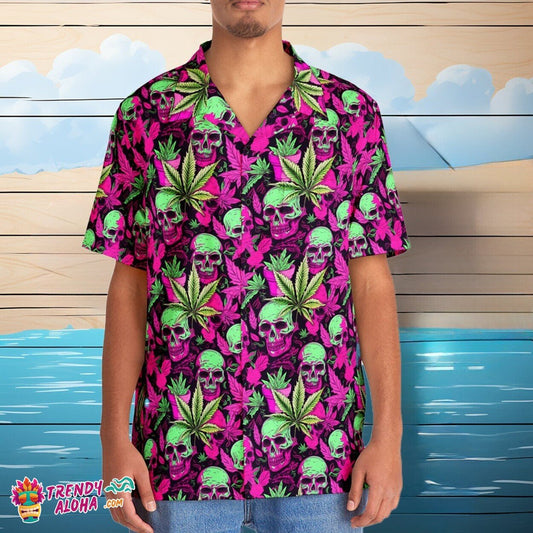 Psychedelic Hippie Skulls with Cannabis Men's Hawaiian Horror Shirt