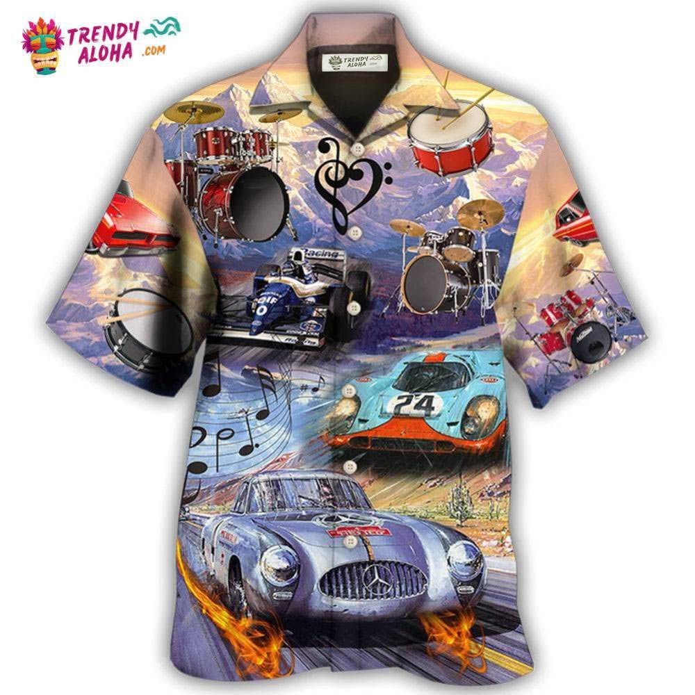 Racing And Drum Lover Music And Car Hawaiian Shirt - Trendy Aloha