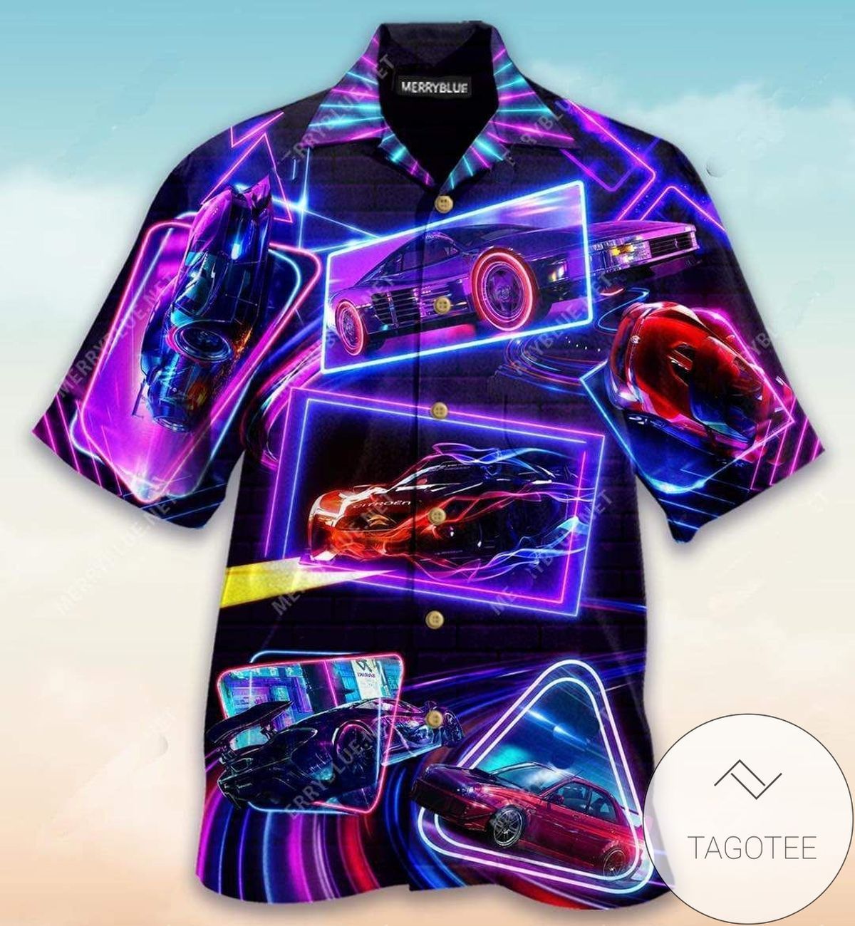 Racing Car Illuminating the Night on Premium Hawaiian Shirt