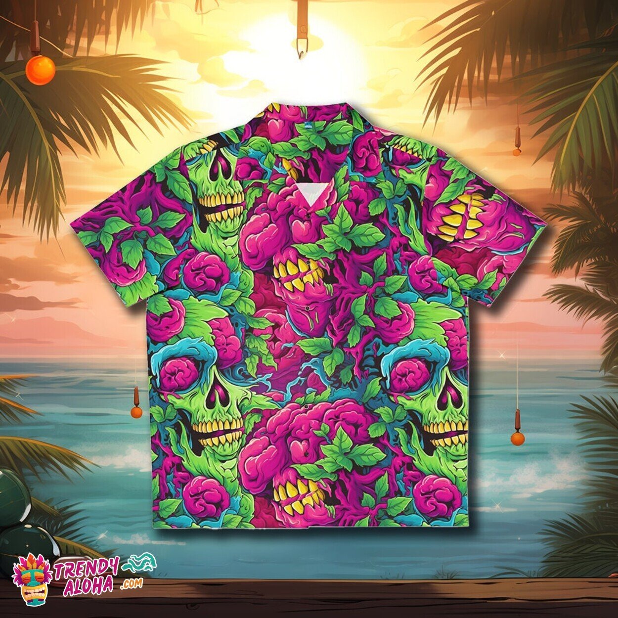 Reanimated Brains Men's Hawaiian Horror Movie Scene Monsters Aloha Shirt