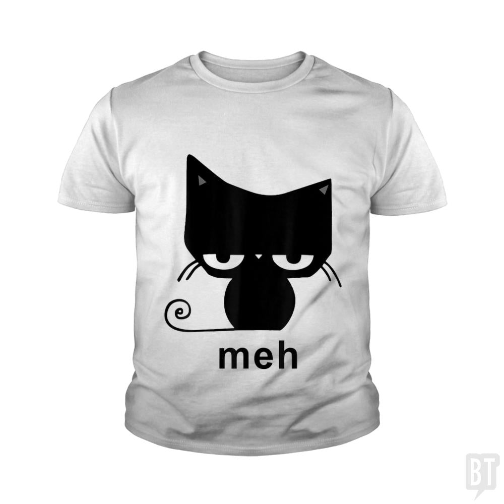 Meh Black Cat Funny  Kids Shirt