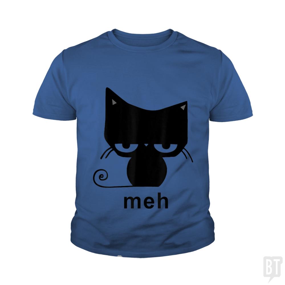 Meh Black Cat Funny  Kids Shirt
