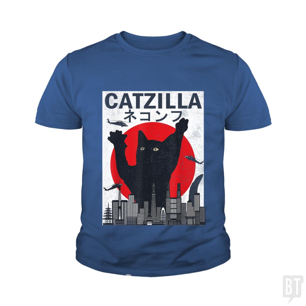 Vintage Catzilla Japanese Sunset Kids Shirt