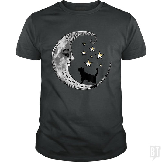 Moon and Stars with Black Cat