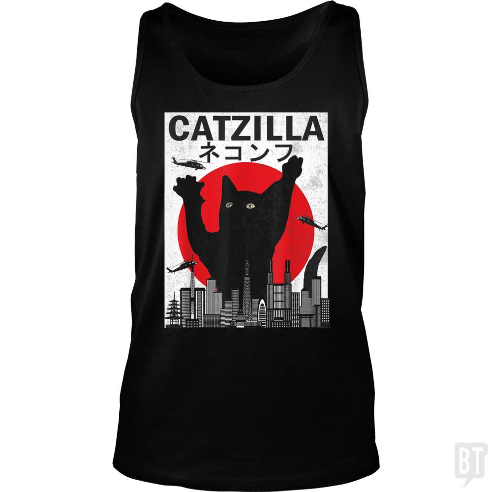 Vintage Catzilla Japanese Sunset Tank Tops