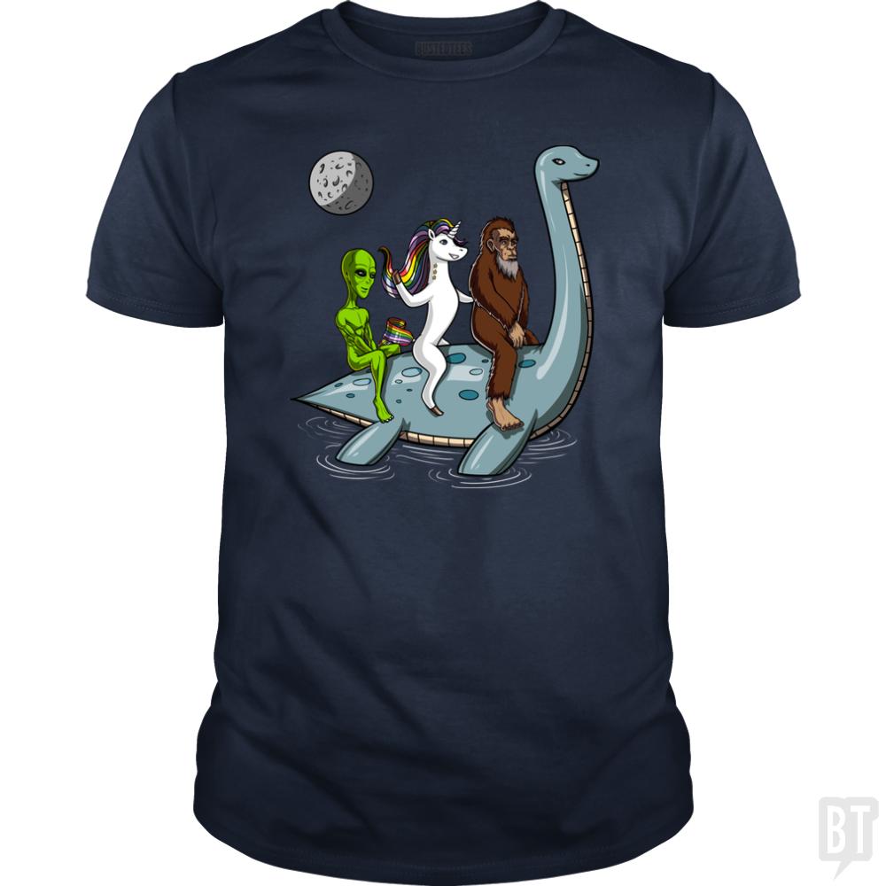 Alien Unicorn Bigfoot Ridding Loch Ness