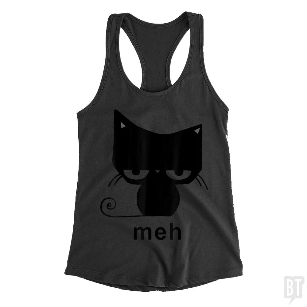 Meh Black Cat Funny Tank Tops