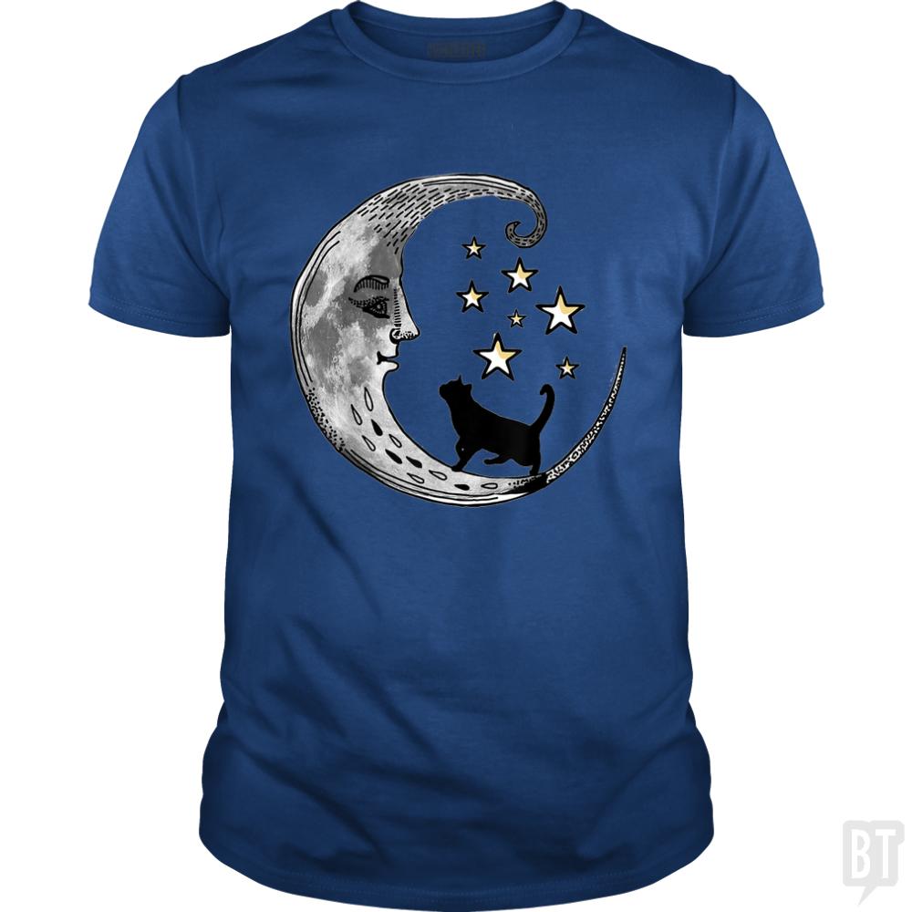 Moon and Stars with Black Cat