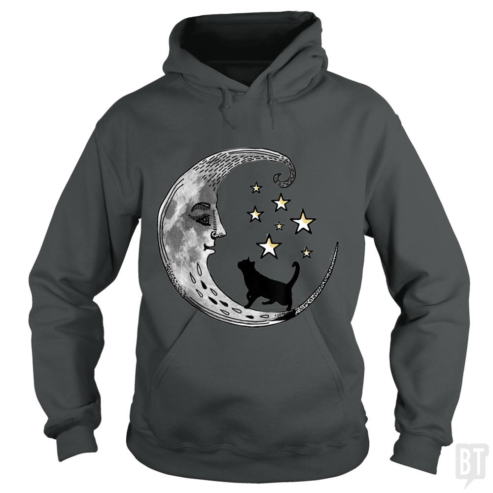 Moon and Stars with Black Cat Hoodie