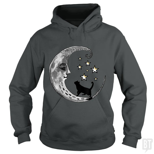 Moon and Stars with Black Cat Hoodie