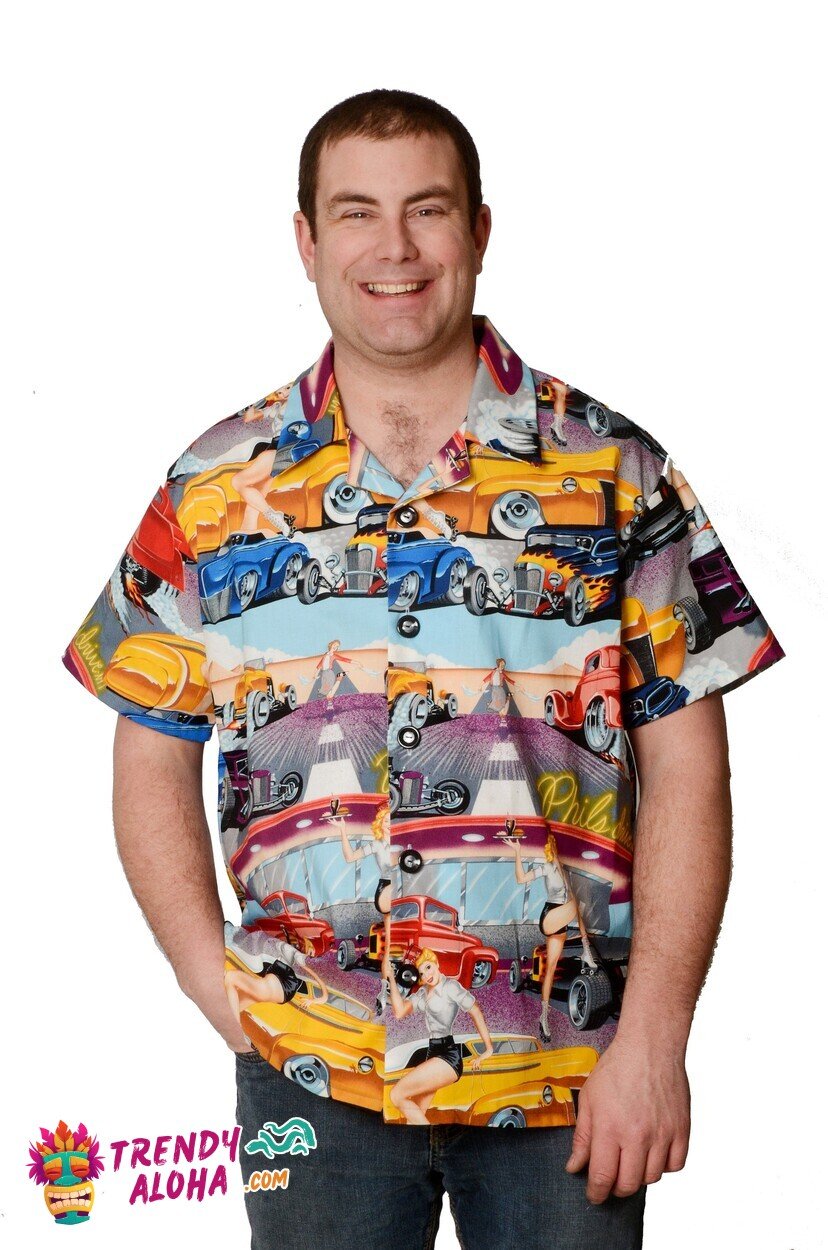 Retro Drive-In Movie Theme Classic Car Hawaiian Shirt
