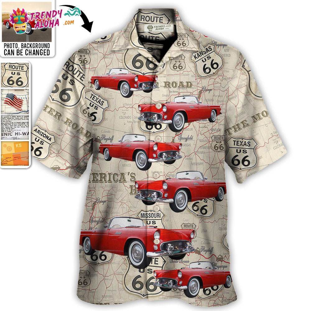 Route 66 Car Racing Love Road Custom Photo - Hawaiian Shirt - Personalized Photo Gifts Hawaiian Shirt - Trendy Aloha