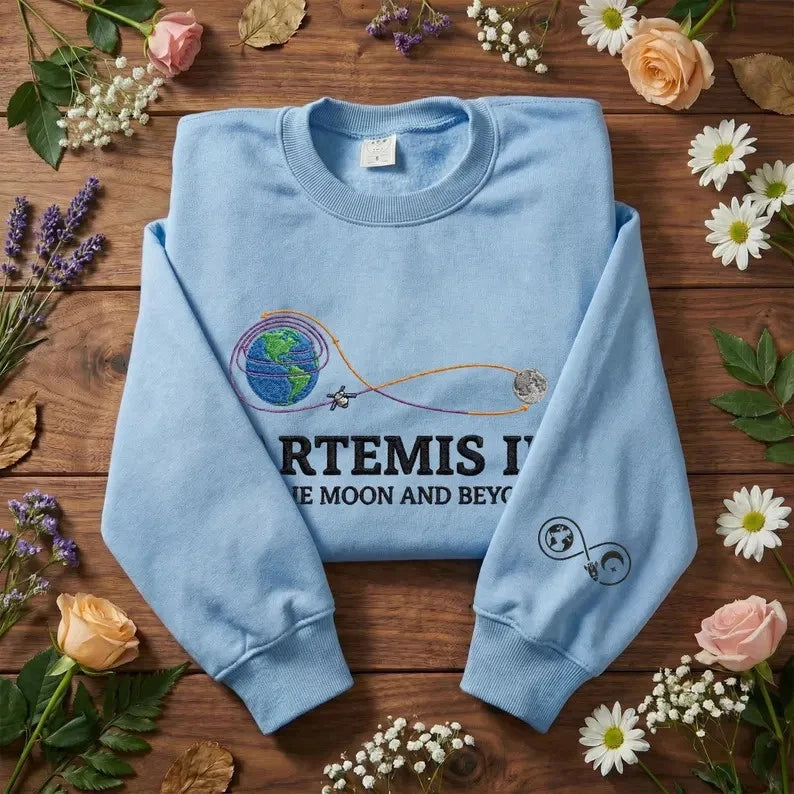 Artemis II Mission Crewneck, NASA Moon Orbit Diagram Embroidered Sweatshirt