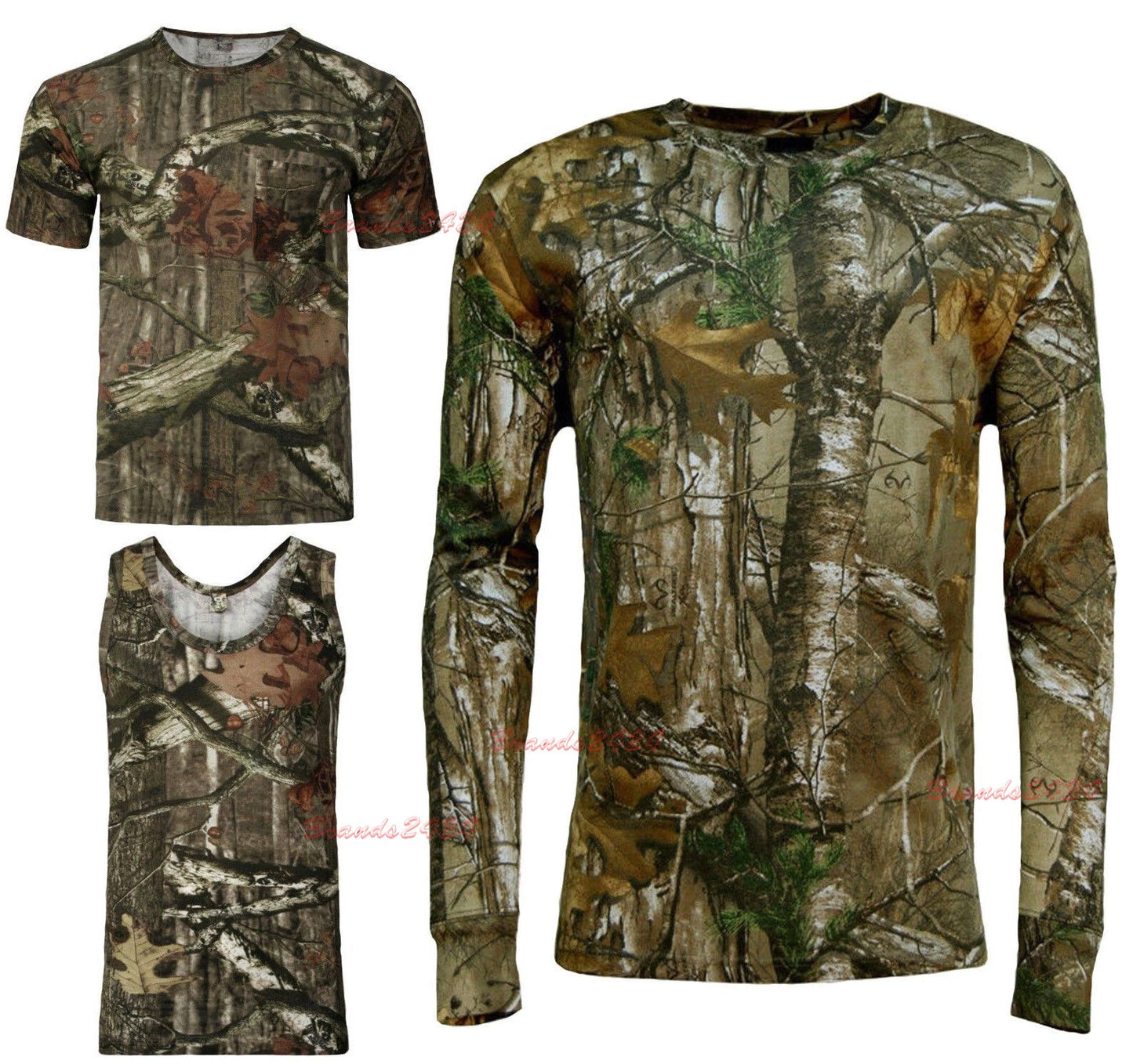 Men's Forrest Camouflage T-shirt Realtree Camo Print Long Short Sleeveless Top