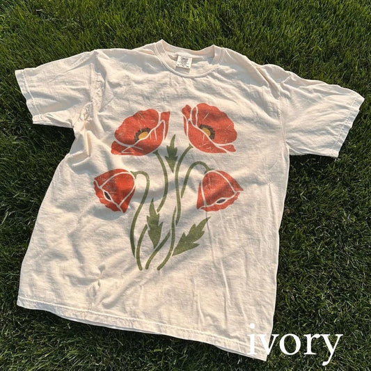 Vintage Poppy Flower Graphic Tee, Botanical Nature Art Tshirt