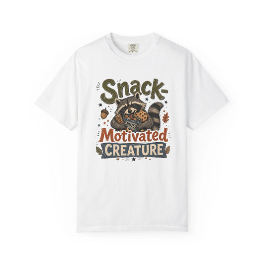 Snack Motivated Creature T-shirt | Raccoon Cookie Illustration