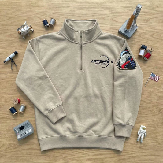 Artemis II Moon Mission Embroidered Quarter Zip Sweatshirt, Space Launch Apparel