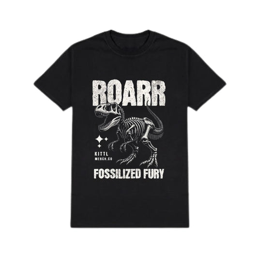 Fossilized Fury T-Shirt  Retro Dinosaur Skeleton Graphic Tee T-Rex Grunge Top