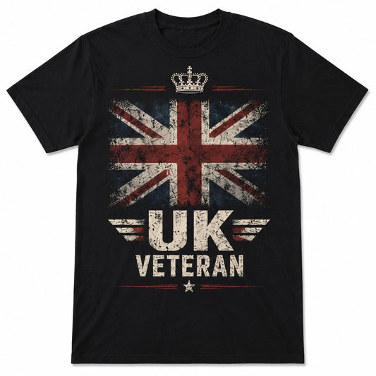 UK Veteran T-Shirt Proud To Serve British Military Union Jack Graphic Tee Black