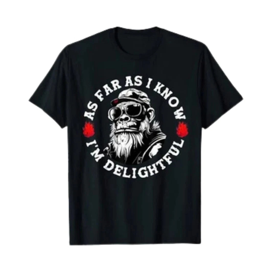 As Far As I Know I'm Delightful T-Shirt Funny Gorilla Mens Graphic Tee Black
