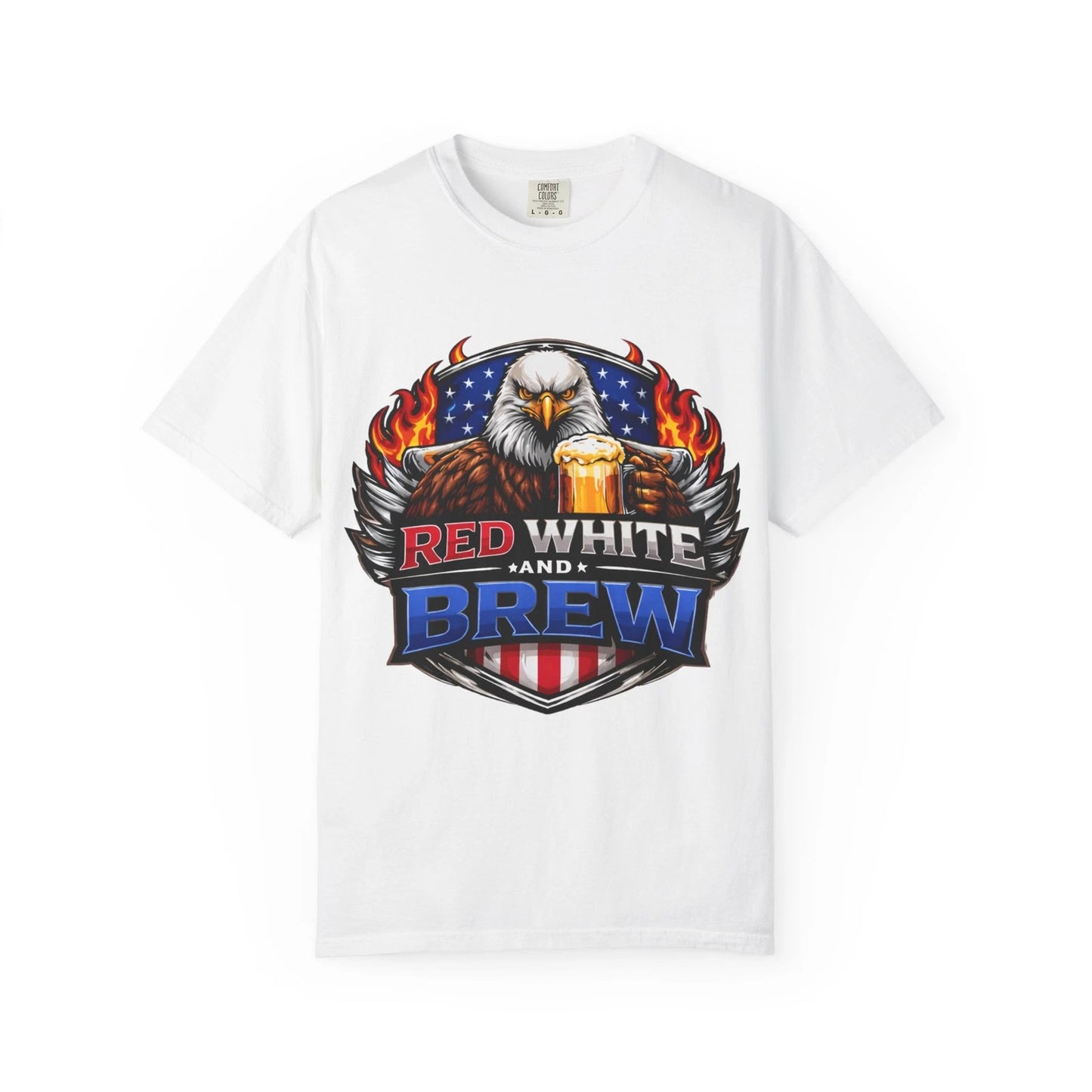 Red White and Brew eagle holding beer T-shirt | Patriotic beer tee