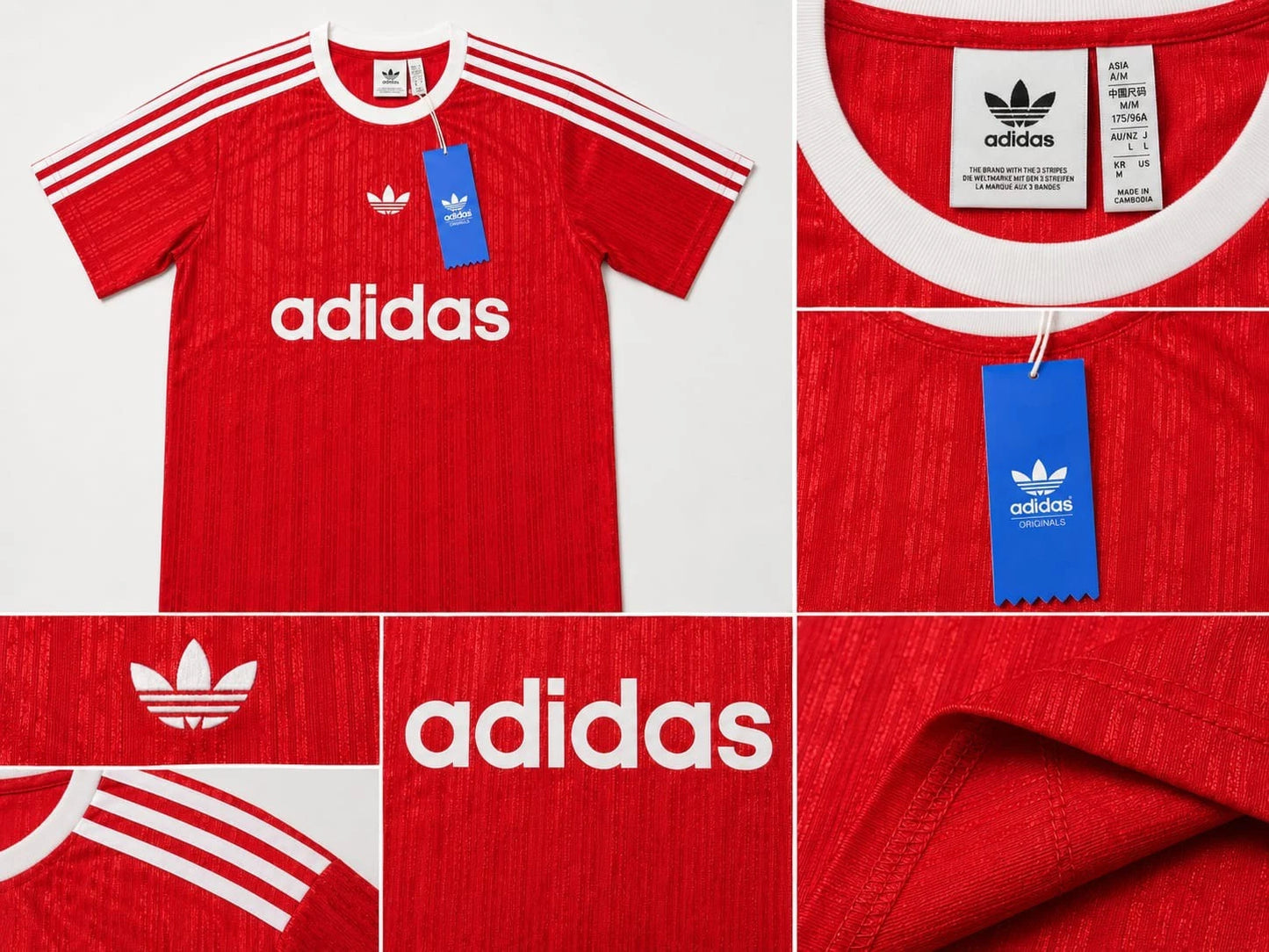 Adidas Originals Men's Trefoil 3 Stripes T-Shirt Shirt S-XXL RED/WHITE