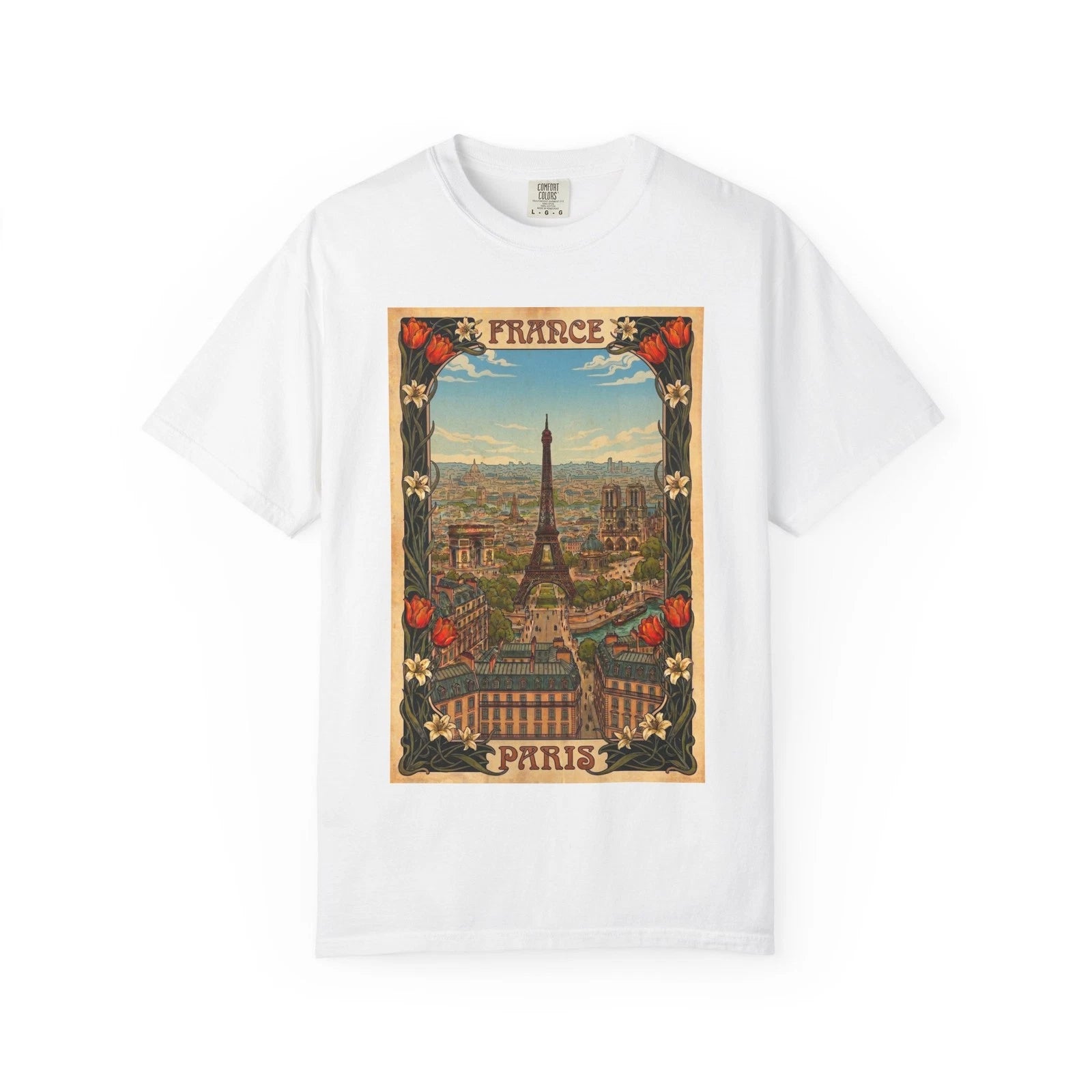 Vintage Paris Eiffel Tower Shirt French Art Poster Travel Souvenir Graphic Tee