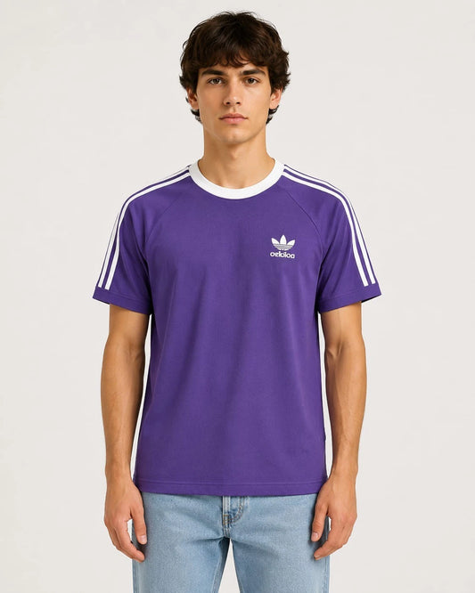 Adidas Originals Men's Trefoil 3 Striped T-Shirt Shirt S-XXL PURPLE