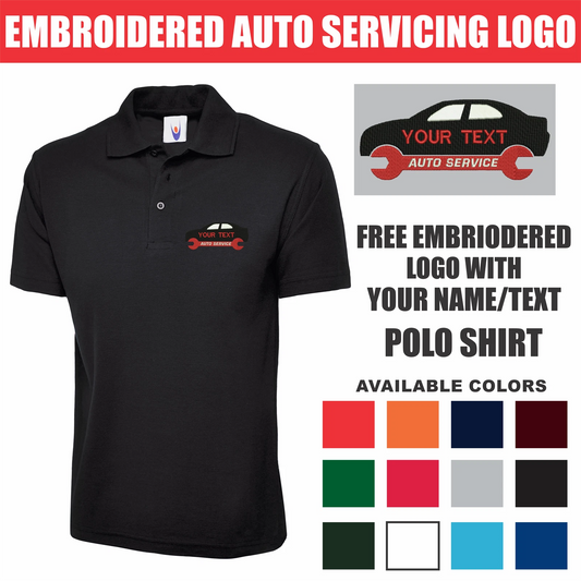 Perosnalised Embroidered Your Text Auto Polo Shirt, Mechanical Logo, Mechanics,