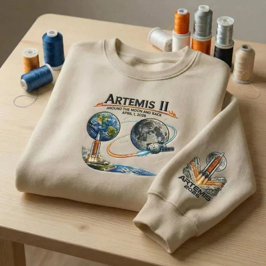 Artemis II Embroidered Sweatshirt, Vintage Space Exploration Crewneck, Moon Mission