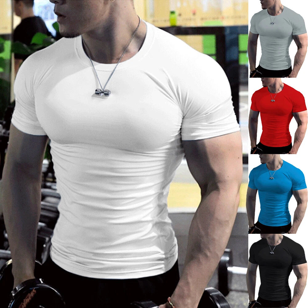 Mens Summer Short Sleeve Fitness T-Shirt Running Sports Fitness Muscle Blouse T ≌
